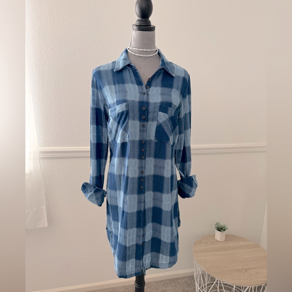 Free People Plaid Chambray Maxi Shirt